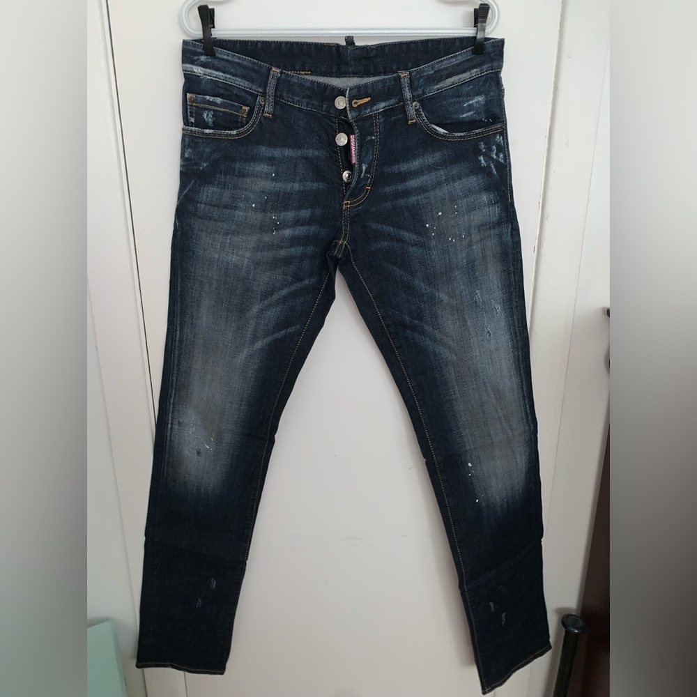 DSQUARED2 Men's Slim Jeans in Distressed Dark Blue